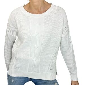 Tommy Hilfiger 100% cotton preppy classic white cable knit crew neck sweater L
